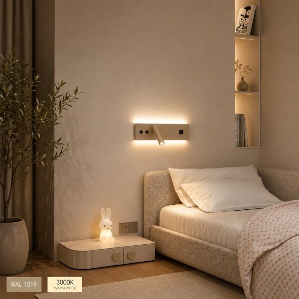 Brilagi-LED Faretto da parete con porta USB NOCTIS LED/3W/230V+LED/9W beige