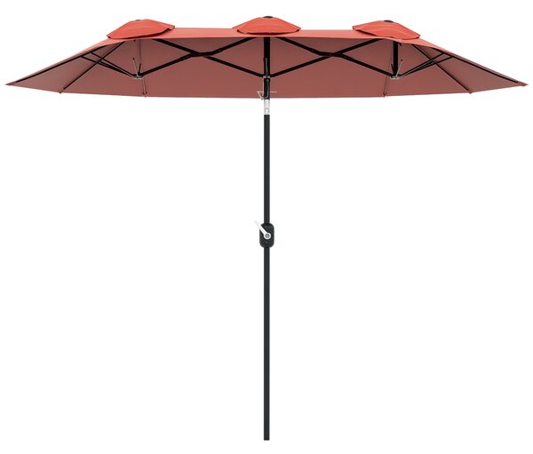 Outsunny Ombrellone da Giardino Doppio Inclinabile con Apertura a Manovella, Copertura con Prese d'Aria e 12 Stecche, 285x147x227cm, Rosso|Aosom