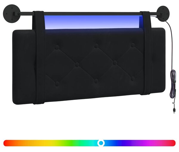 Testiera sospesa Con luce LED Nero Velluto