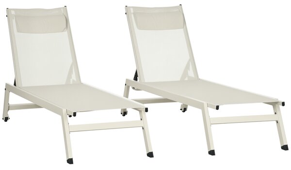 Outsunny Chaise Longue Lettino Prendisole in Alluminio e Poliestere, Set 2 Pezzi Beige da Giardino con 5 Livelli di Reclinazione, 55x195x30 cm|Aosom