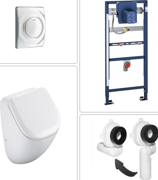 Orinatoio senza bordo VIGOUR DERBY con coperchio SoftClose e accessori Grohe, cromo opaco