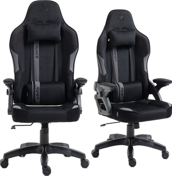 Kraken Chairs Jupiter Sedia ergonomica per ufficio, sedia da ufficio, sedia girevole, in tessuto, sedia da gioco, fino a 130 kg, nera e grigia