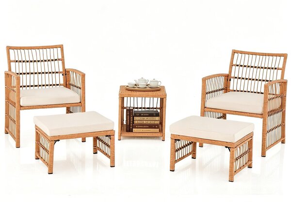 Set di mobili da giardino KOMFOTTEU, composto da 5 pezzi: 2 poltrone, 2 poggiapiedi e un tavolino da caffè. Ideale per balconi, terrazze e giardini