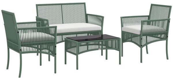 Outsunny Set da Giardino in Rattan da 4 Pezzi con 2 Poltrone da Esterni, Divano e Tavolino da Giardino