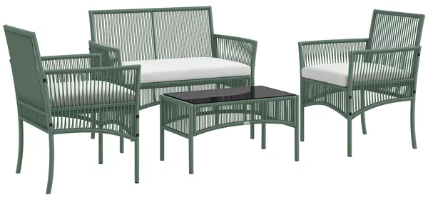 Outsunny Set da Giardino in Rattan da 4 Pezzi con 2 Poltrone da Esterni, Divano e Tavolino da Giardino