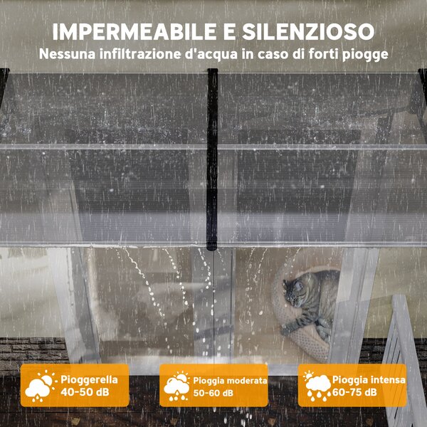 Outsunny Tettoia Moderna in Policarbonato, Alluminio e PP per Balconi, Finestre e Porte, 200x96x27 cm|Aosom