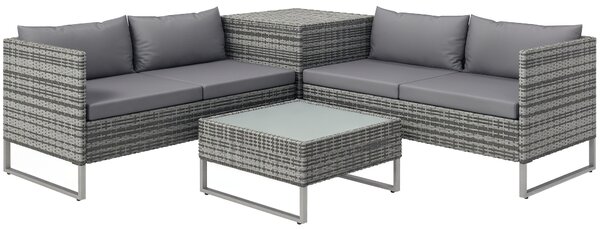 Outsunny Set da Giardino 4 Pezzi con 2 Divani 2 Posti, Tavolino da Caffè e Tavolino Alto, in Acciaio e Rattan|Aosom
