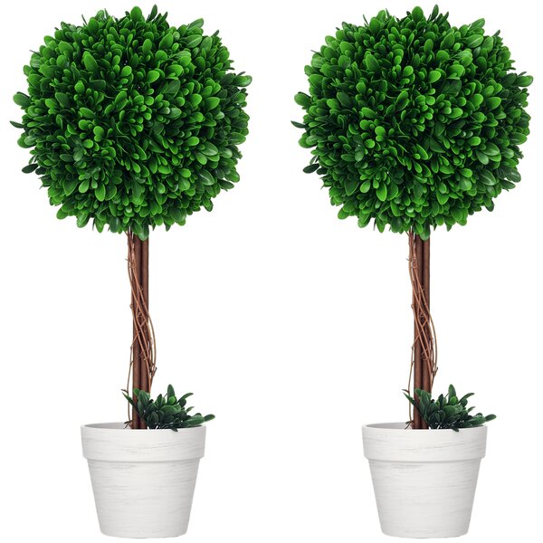 HOMCOM Set 2 Piante Finte Alberi di Bosso da Interno ed Esterno con Vaso, Ø28x60cm