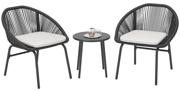 Outsunny Set da Giardino con 2 Sedie con Cuscino e Tavolino da Caffè in Acciaio e Rattan PE, Nero|Aosom
