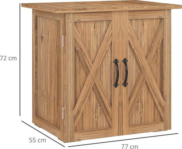 Casetta da giardino Outsunny, armadietto porta attrezzi in legno, doppia porta, chiusure magnetiche, marrone