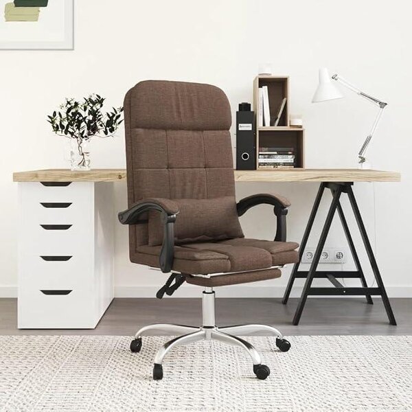Sedia da ufficio marrone, rivestita in tessuto, ergonomica, con funzione massaggio, regolabile in altezza, con braccioli e rotelle. Sedia girevole ideale per l'ufficio domestico, lo studio e il gaming, con supporto lombare