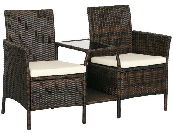 Outsunny Set da Giardino in Rattan con 2 Sedie Moderne e Tavolino da Caffè, 138x60x87 cm, Marrone|Aosom
