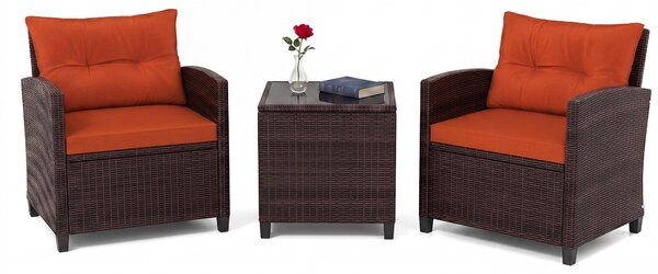 Set di mobili da giardino in rattan KOMFOTTEU, set di mobili da lounge per esterni con 2 poltrone, 1 tavolino, cuscini per seduta e schienale, mobili per balconi piccoli, mobili da lounge per giardino, mobili per terrazza per 2 persone