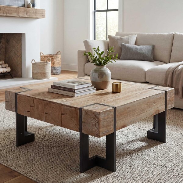 Tavolino HWC-A15, tavolo da salotto, legno di abete massiccio rustico MVG ~ colore naturale 60x60cm