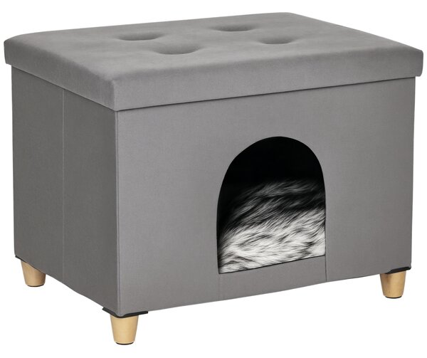 PawHut Casetta per Gatti Pouf Poggiapiedi Imbottito con Cuscino Rimovibile e Lavabile, Grigio|Aosom