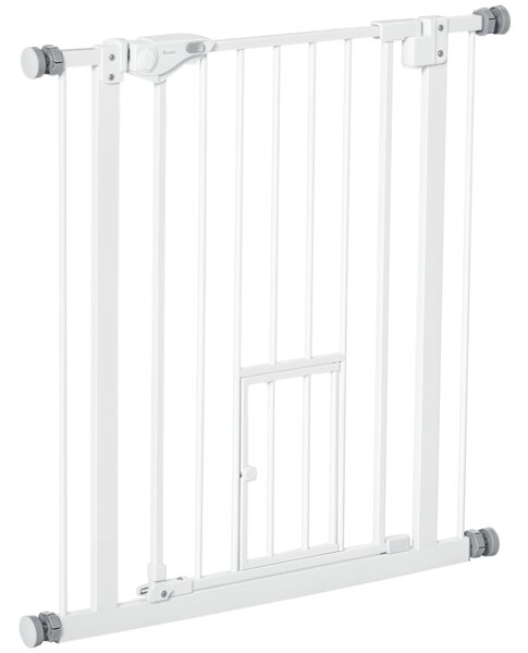 PawHut Cancellino per Cani con Porta Piccola, Montaggio a Pressione e Chiusura Automatica, 74-80x76.2cm, Bianco