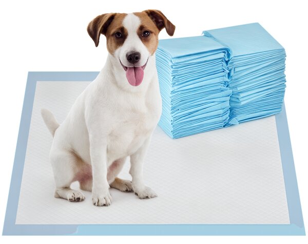 PawHut Set 100 Tappetini Igienici per Cani a 6 Strati in Tessuto non Tessuto, Carta e PE, 45x60 cm, Blu e Bianco