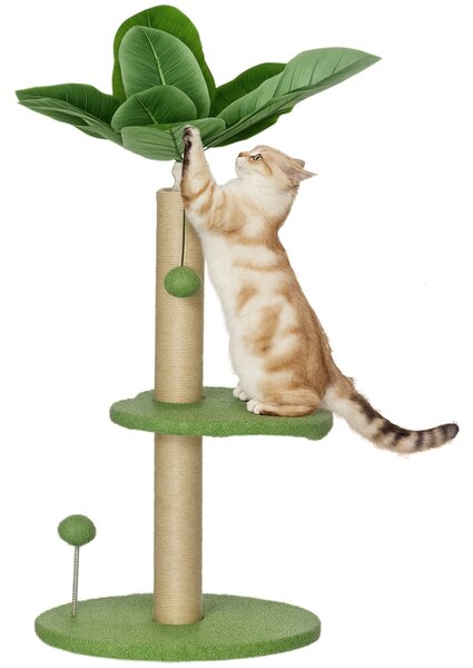 PawHut Albero per Gatti con Palo Tiragraffi, Piattaforme e Palline, in Peluche e Truciolato, Ø40x83 cm, Verde