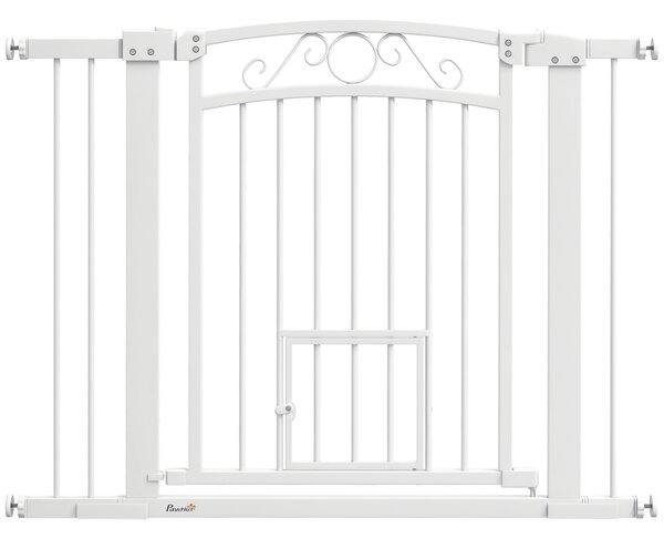 PawHut Cancellino per Cani Regolabile con Estensioni, Porta per Gatti e Apertura a Una Mano, 76-104x77cm, Bianco