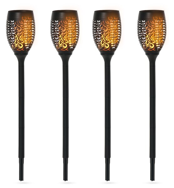 Outsunny Set 4 Faretti da Esterno LED a Energia Solare con 4 Picchetti, in Plastica, Ø12x72 cm, Nero