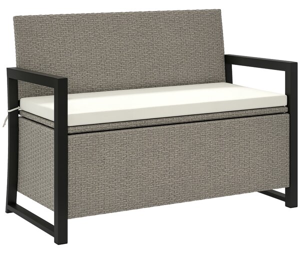 Outsunny Panchina da Giardino 2 Posti con Cassapanca da 151.5L in Rattan con Schienale, Braccioli e Cuscino, Crema