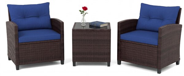 Set di mobili da giardino in rattan KOMFOTTEU, set di mobili da lounge per esterni con 2 poltrone, 1 tavolino, cuscini per seduta e schienale, mobili per balconi piccoli, mobili da lounge per giardino, mobili per terrazza per 2 persone