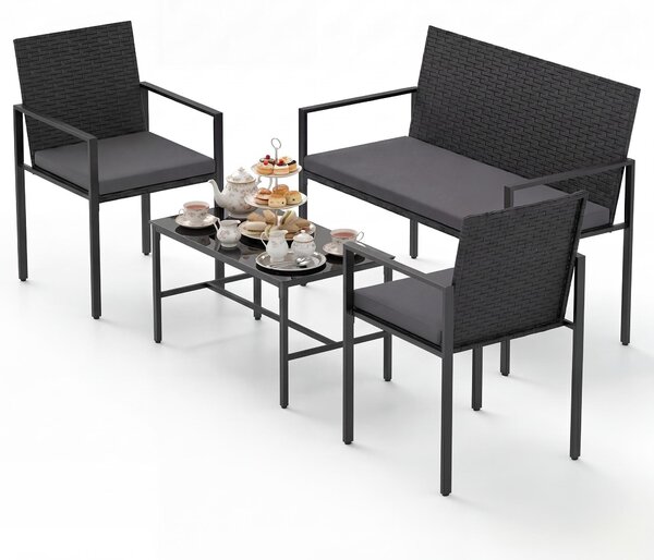 Set da giardino KOMFOTTEU, composto da 4 pezzi: sedie in rattan, divanetto a due posti con tavolino in vetro. Set da esterno con struttura in metallo, cuscini imbottiti, ideale per terrazzi, giardini, piscine e balconi