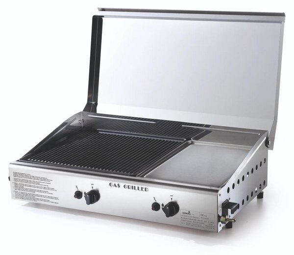 Ompagrill Piastra Di Cottura A Gas Plancha Double 4070/Cover/M Con Doppia Griglia In Ghisa E Acciaio Inox