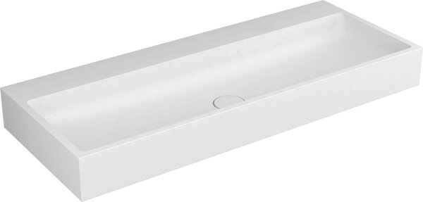 VIGOUR White Lavabo doppio da appoggio 120 cm x 48 cm senza foro rubinetto in materiale minerale Lavabo doppio con valvola di scarico permanente, bianco