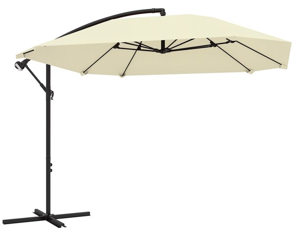 Outsunny Ombrellone a Sbalzo con Copertura Regolabile e Base a Croce, in Metallo e Poliestere, 260x304x245 cm, Crema