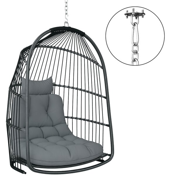 Outsunny Sedia Sospesa a Dondolo Pieghevole da Interno ed Esterno con Cuscino e Poggiatesta, Grigio Scuro