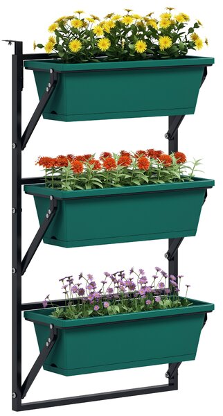 Outsunny Fioriera da Esterno Verticale e 3 Vasi per Piante in Plastica con Fori di Drenaggio, 56x42x100 cm, Verde