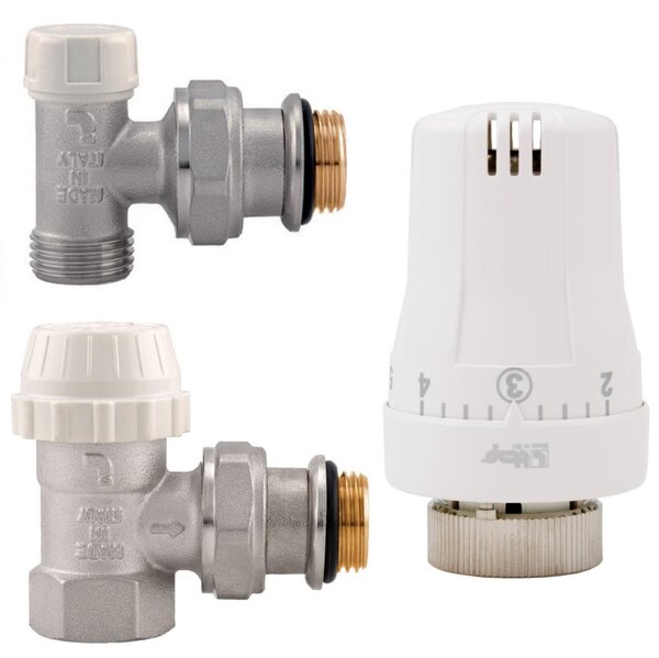 Schläfer 37021712 | Kit Termostatico ad angolo 1/2 completo con valvola termostatizzabile, testa di comando impostazione 0-28 C e detentore per termosiofone, Termoarredi, Scaldasalviette