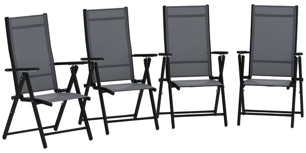 Outsunny Set 4 Sedie da Giardino Pieghevoli e Traspiranti con Braccioli, in Acciaio e Poliestere, 56x69x106 cm, Grigio