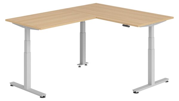 Scrivania angolare bümö regolabile elettricamente in altezza, forma a L - Struttura: argento, finitura: rovere, dimensioni: scrivania angolare 160 x 200 cm