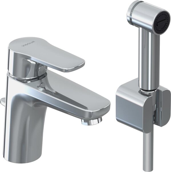 VIGOUR derby Miscelatore monocomando per lavabo con doccetta laterale e scarico a scomparsa cromato