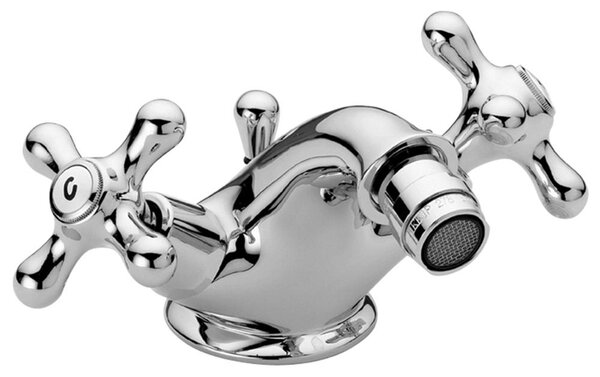 Schläfer 35600010 | Rubinetto Bidet Bagno Stile Vintage con 2 Manopole per Regolazione Acqua Calda e Fredda, Miscelatore Monoforo con Scarico 1" 1/4, Finitura in Ottone Cromato