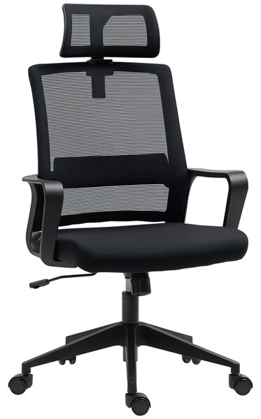 HOMCOM Sedia da Ufficio Ergonomica con Poggiatesta e Altezza Regolabili, Funzione Dondolo e Ruote, Nero