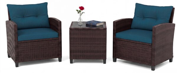Set di mobili da giardino in rattan KOMFOTTEU, set di mobili da lounge per esterni con 2 poltrone, 1 tavolino, cuscini per seduta e schienale, mobili per balconi piccoli, mobili da lounge per giardino, mobili per terrazza per 2 persone
