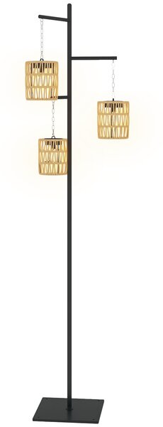 Outsunny Lampada da Esterno Solare in stile Boho con Base Quadrata, in Rattan PE e Acciaio, 45x45x178 cm, Nero e Giallo