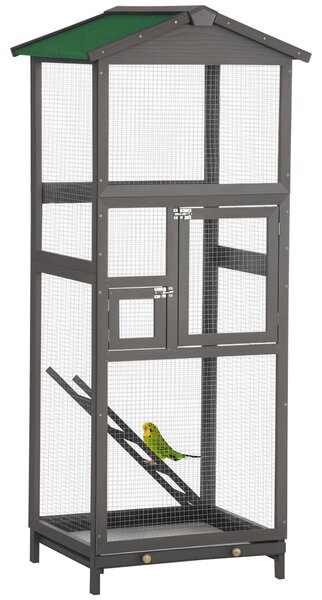 PawHut Gabbia per Uccelli Alta 165cm in Legno da Esterno con 2 Porte e Vassoio Estraibile, Grigio Chiaro
