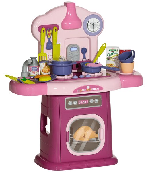 AIYAPLAY Cucina Giocattolo per Bambini 3-6 Anni con 38 Accessori e Suoni Realistici, in PP e ABS, 51x21x60 cm, Rosa