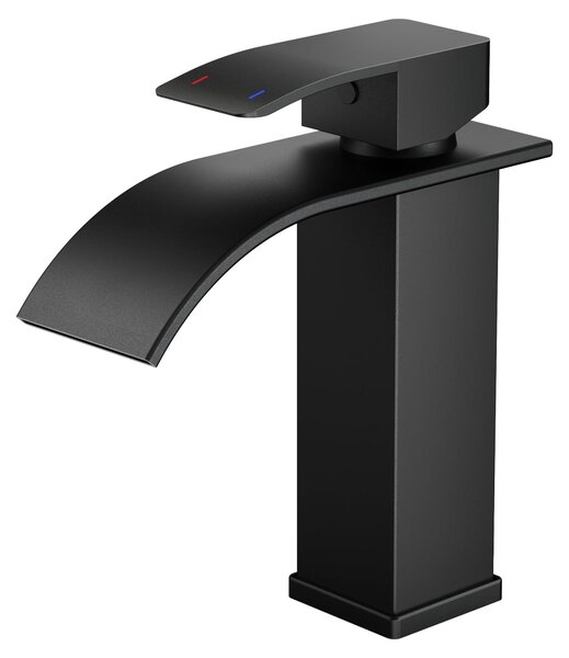 Miscelatore monocomando nero per bagno, rubinetto a cascata per lavabo, altezza del beccuccio 110 mm, a risparmio idrico