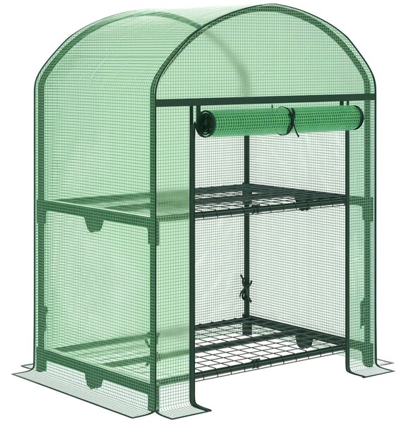 Outsunny Serra portatile da Giardino per Orto con 2 Ripiani in Metallo e Copertura in PE, 2 scaffale con gancio fisso, 69x49x92cm, Verde|Aosom Italy
