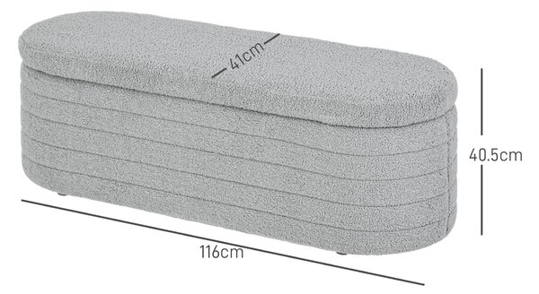 HOMCOM Panca Fondo Letto in Tessuto Teddy con Vano Contenitore, 116x41x40.5cm, Grigio Chiaro