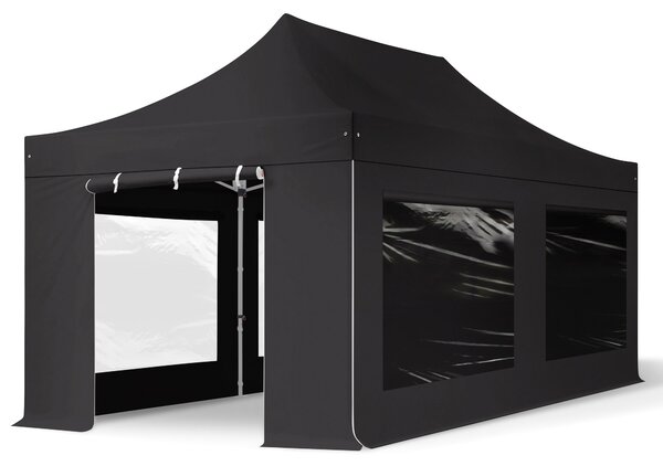 TOOLPORT 3x6m gazebo pieghevole PES con laterali (panoramiche), PROFESSIONAL alluminio, nero