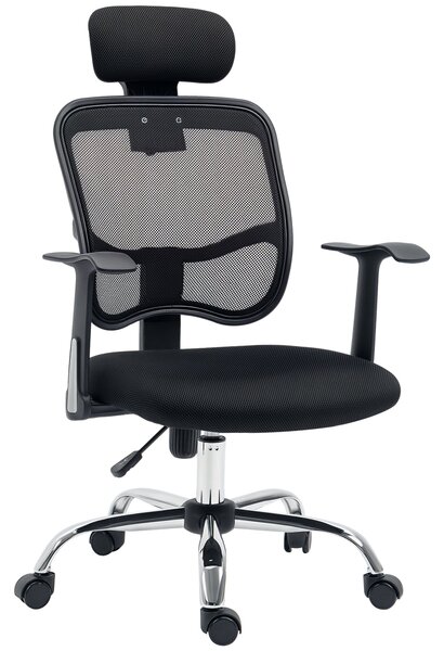 Vinsetto Sedia da Ufficio Ergonomica con Seduta Regolabile e Poggiatesta, in Poliestere e Acciaio, 63x62x106-114 cm, Nero | Aosom Italy