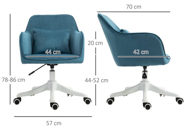 HOMCOM sedia da ufficio in velluto con funzione massaggio con cuscino lombare integrato altezza regolabile girevole a 360° - blu