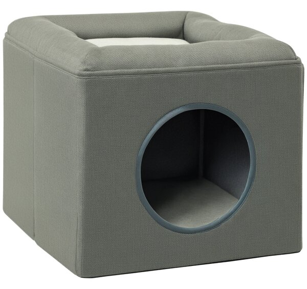 PawHut Casetta per Gatti a 2 Livelli con Cuscino in Peluche, in Legno, Poliestere e Plastica, 36.5x36.5x33 cm, Verde | Aosom Italy