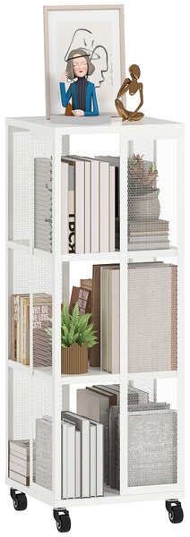 HOMCOM Libreria Moderna a 3 Ripiani in Metallo a Rete con Ruote, 35x35x99 cm, Bianco